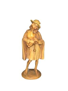 Anri 4" Hand Carved In Italy Shepherd & Bag Pipes Kuolt Nativity Man Wood